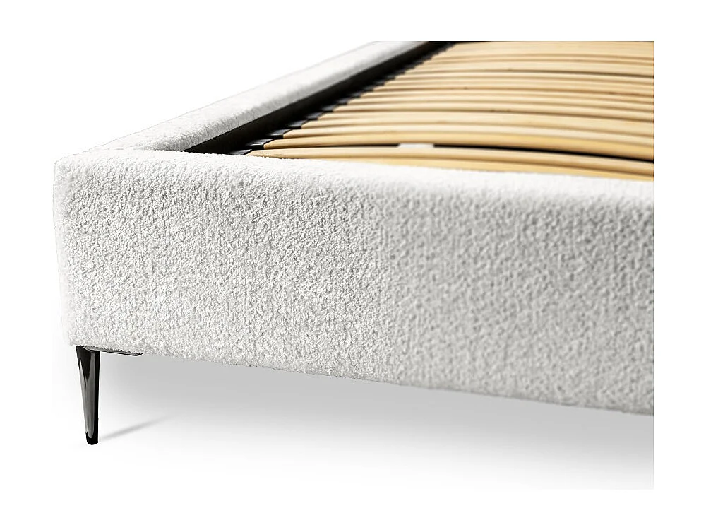 Lit MILLIO – Ivoire – 180x200 cm – Tissu chenille bouclé – Sommier inclus – Confort hôtel 5 étoiles