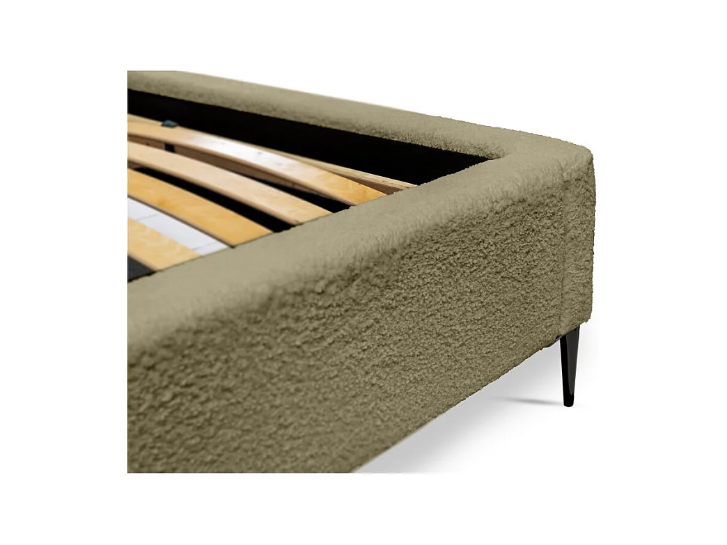 Cama MILLIO – Oliva – 180x200 cm – Tela chenilla buclé – Somier incluido – Confort de hotel 5 estrellas