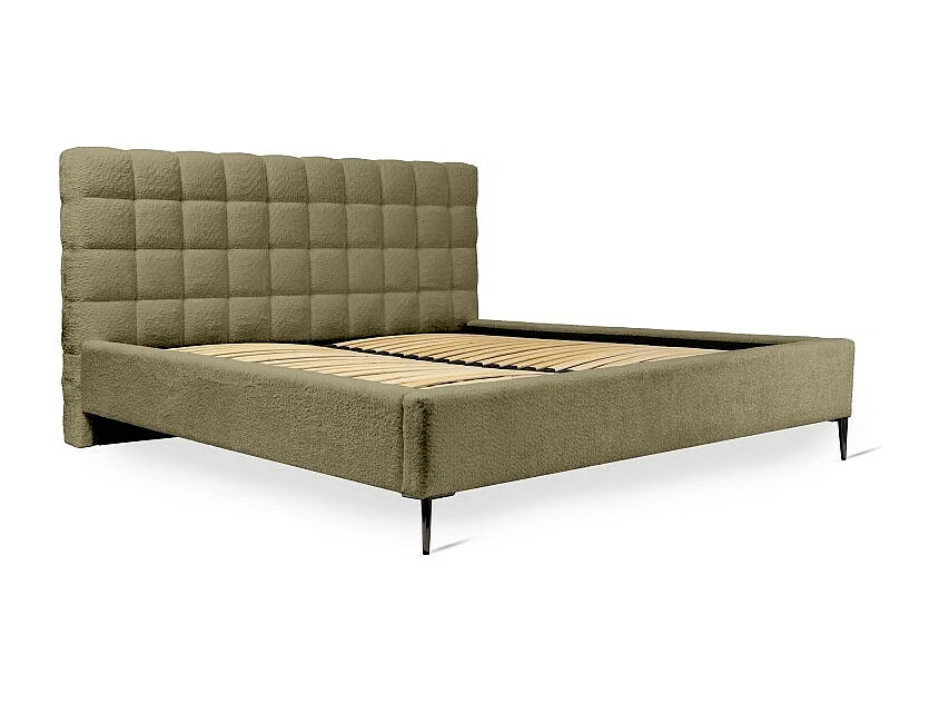 Cama MILLIO – Oliva – 180x200 cm – Tela chenilla buclé – Somier incluido – Confort de hotel 5 estrellas