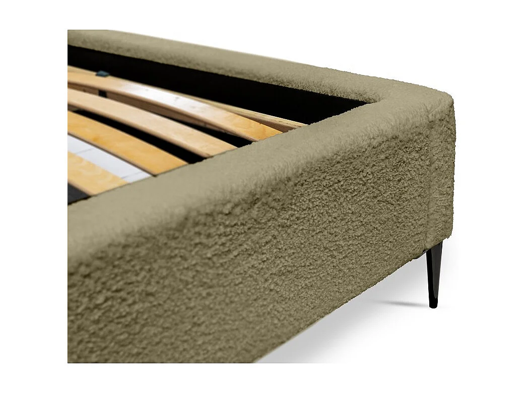 Cama MILLIO – Oliva – 180x200 cm – Tela chenilla buclé – Somier incluido – Confort de hotel 5 estrellas