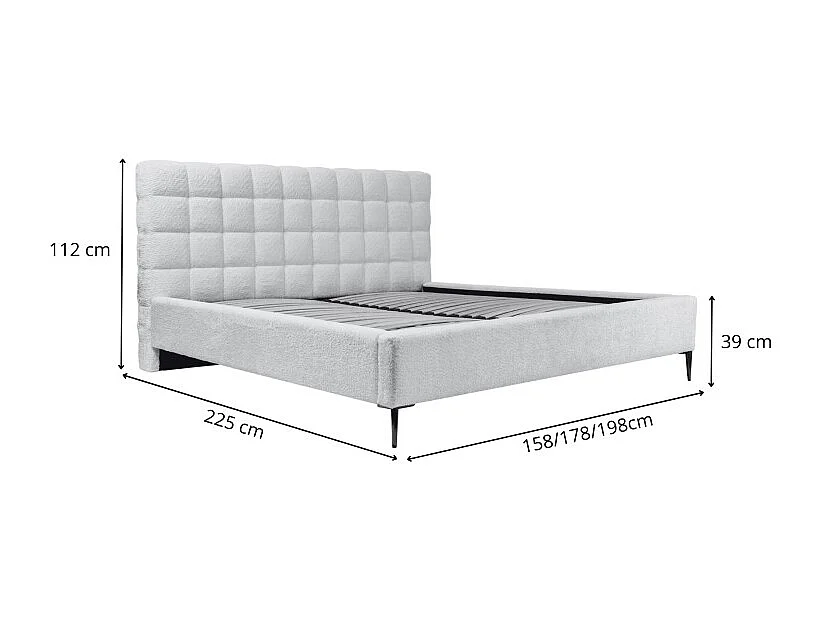 Lit MILLIO – Crème – 160x200 cm – Tissu chenille bouclé – Sommier inclus – Confort hôtel 5 étoiles