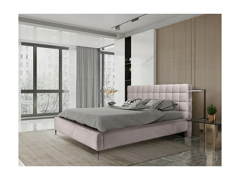 Cama MILLIO – Taupe – 140x200 cm – Tecido chenille bouclé – Estrado incluído – Conforto de hotel 5 estrelas