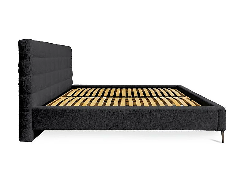 Lit MILLIO – Noir – 140x200 cm – Tissu chenille bouclé – Sommier inclus – Confort hôtel 5 étoiles