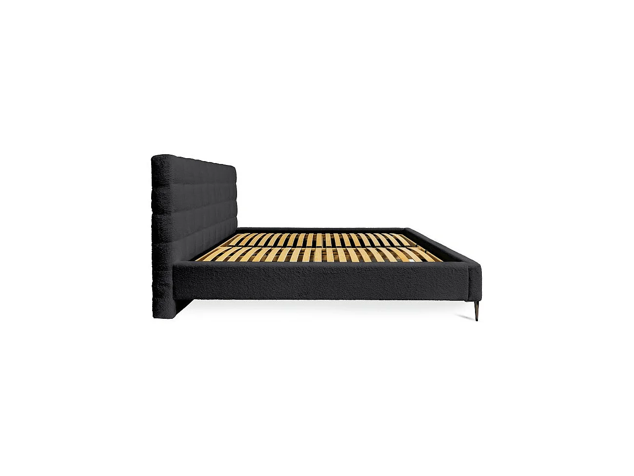 Cama MILLIO – Negra – 140x200 cm – Tela de chenilla rizada – Somier incluido – Confort de hotel 5 estrellas