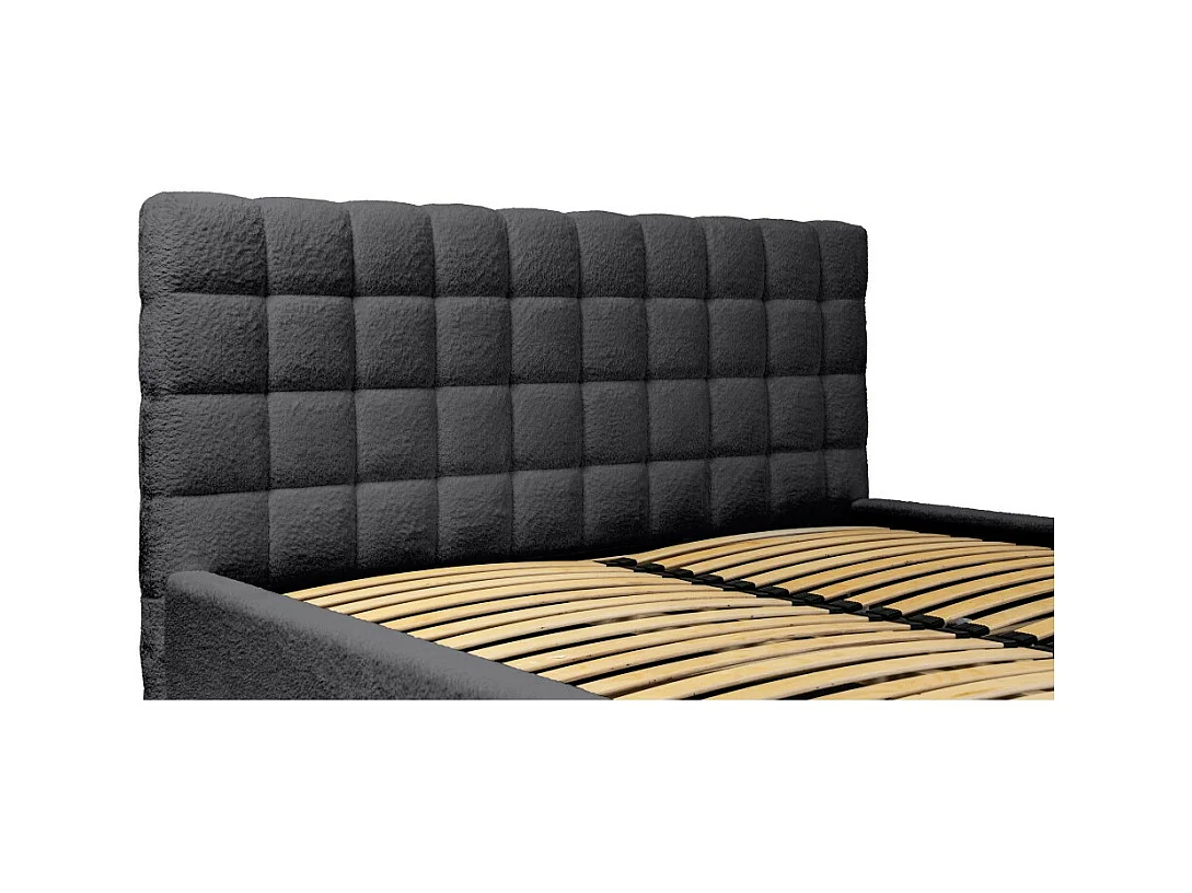 Cama MILLIO – Negra – 140x200 cm – Tela de chenilla rizada – Somier incluido – Confort de hotel 5 estrellas