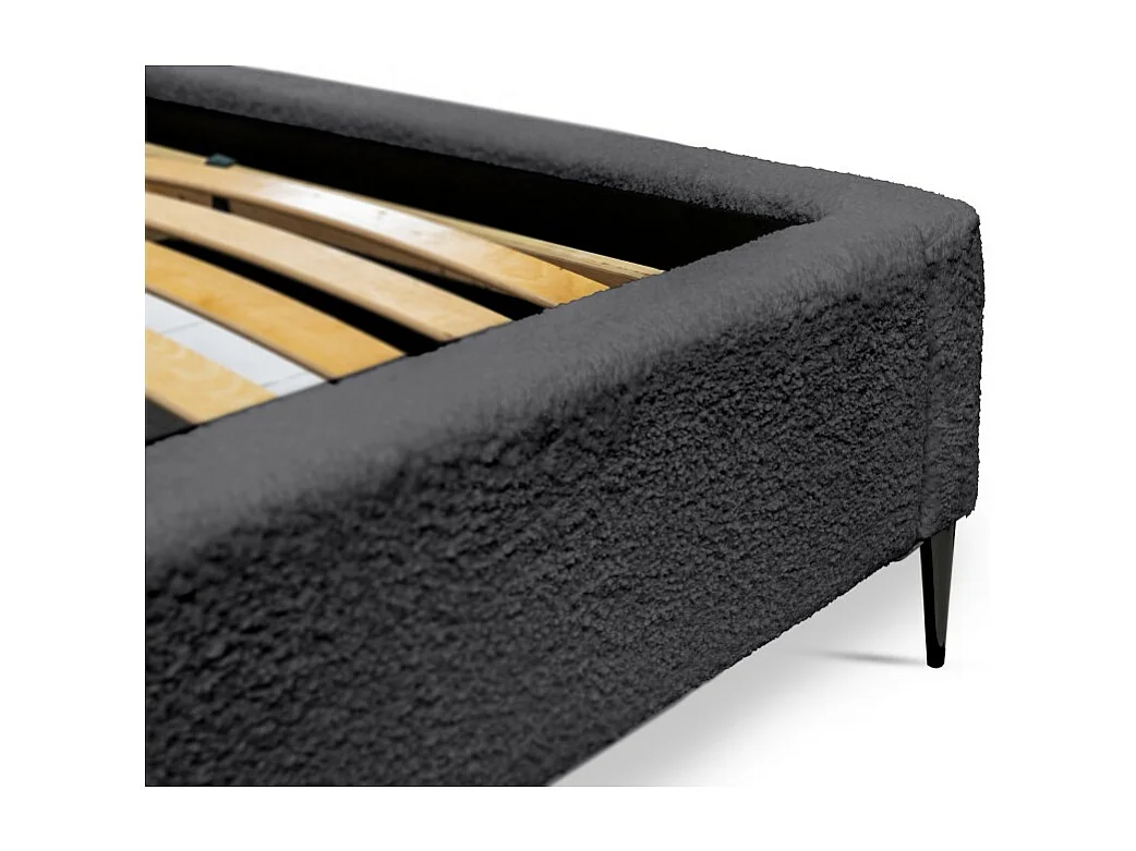 Cama MILLIO – Negra – 140x200 cm – Tela de chenilla rizada – Somier incluido – Confort de hotel 5 estrellas