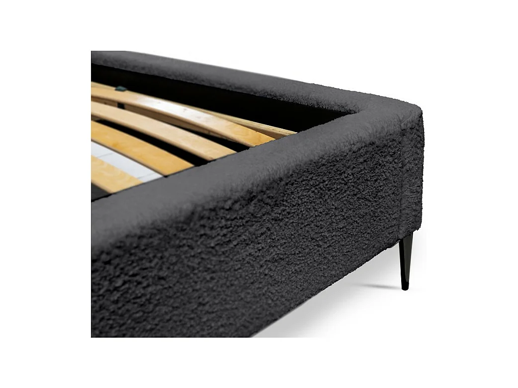 Cama MILLIO – Negra – 160x200 cm – Tejido de chenilla rizado – Somier incluido – Confort de hotel 5 estrellas