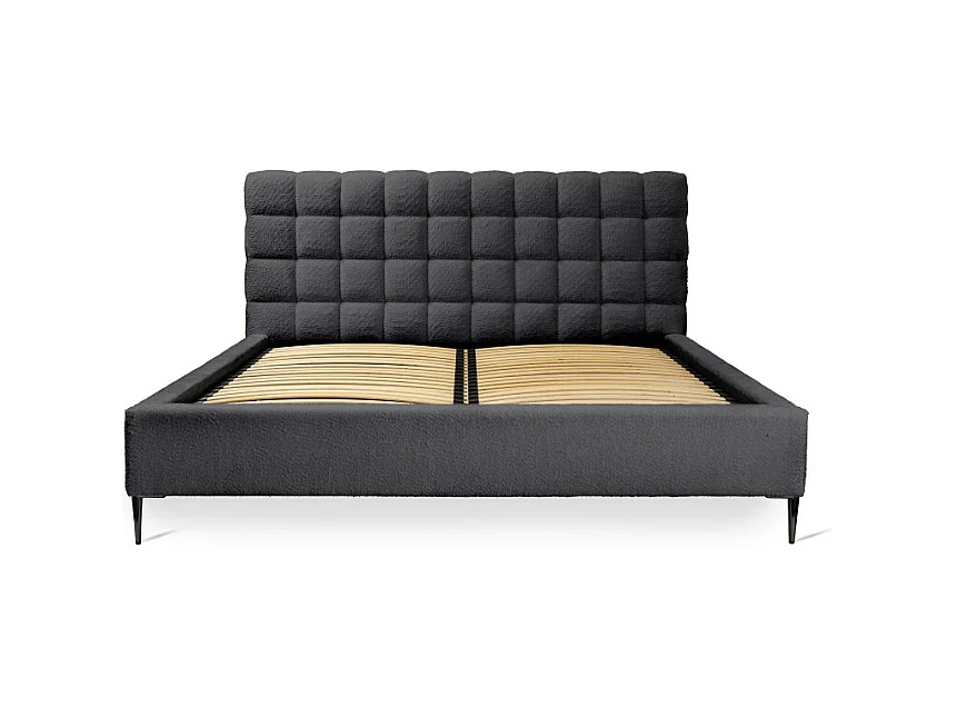 Cama MILLIO – Negra – 160x200 cm – Tejido de chenilla rizado – Somier incluido – Confort de hotel 5 estrellas