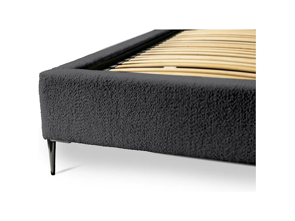 Cama MILLIO – Negra – 160x200 cm – Tejido de chenilla rizado – Somier incluido – Confort de hotel 5 estrellas