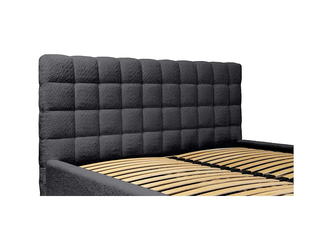 Cama MILLIO – Negra – 160x200 cm – Tejido de chenilla rizado – Somier incluido – Confort de hotel 5 estrellas