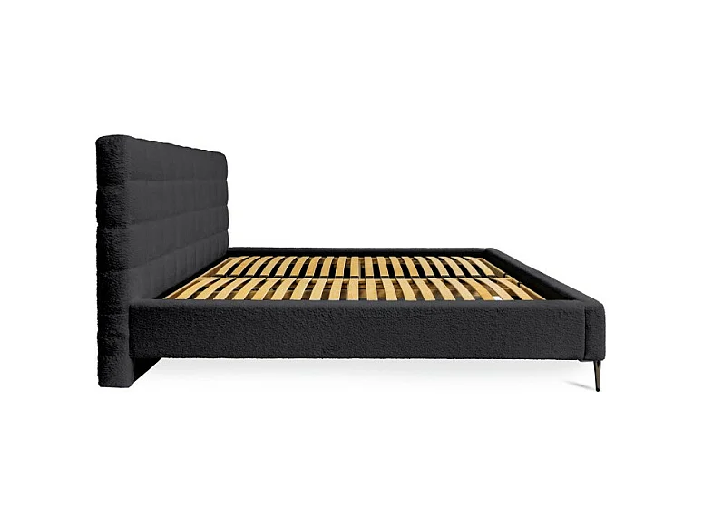 Cama MILLIO – Negra – 160x200 cm – Tejido de chenilla rizado – Somier incluido – Confort de hotel 5 estrellas