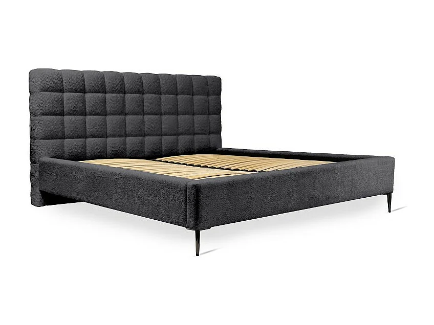 Cama MILLIO – Negra – 160x200 cm – Tejido de chenilla rizado – Somier incluido – Confort de hotel 5 estrellas