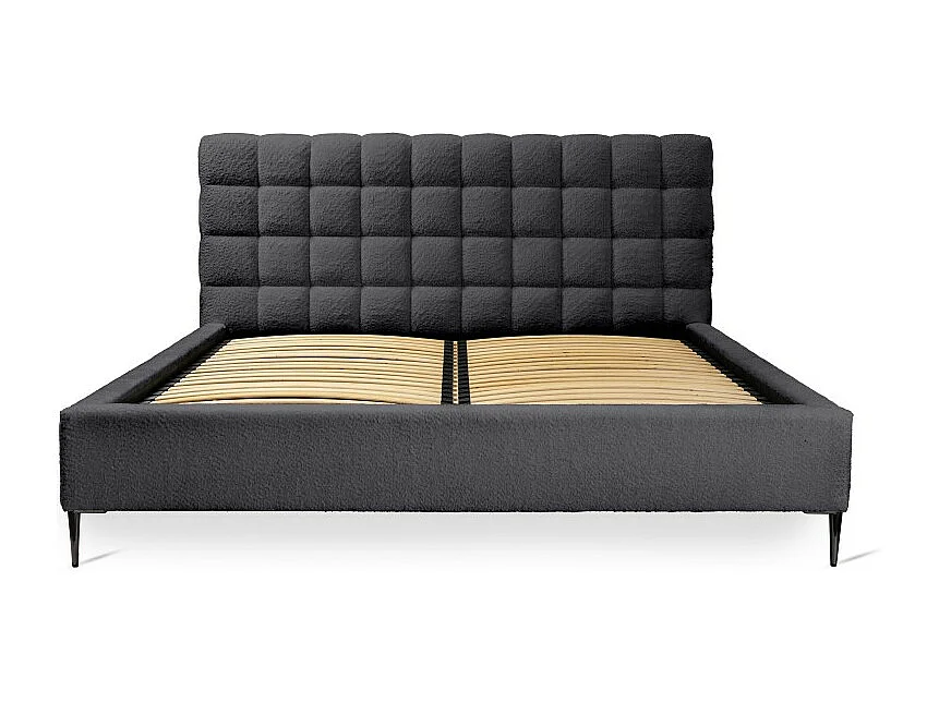 Cama MILLIO – Negra – 160x200 cm – Tejido de chenilla rizado – Somier incluido – Confort de hotel 5 estrellas
