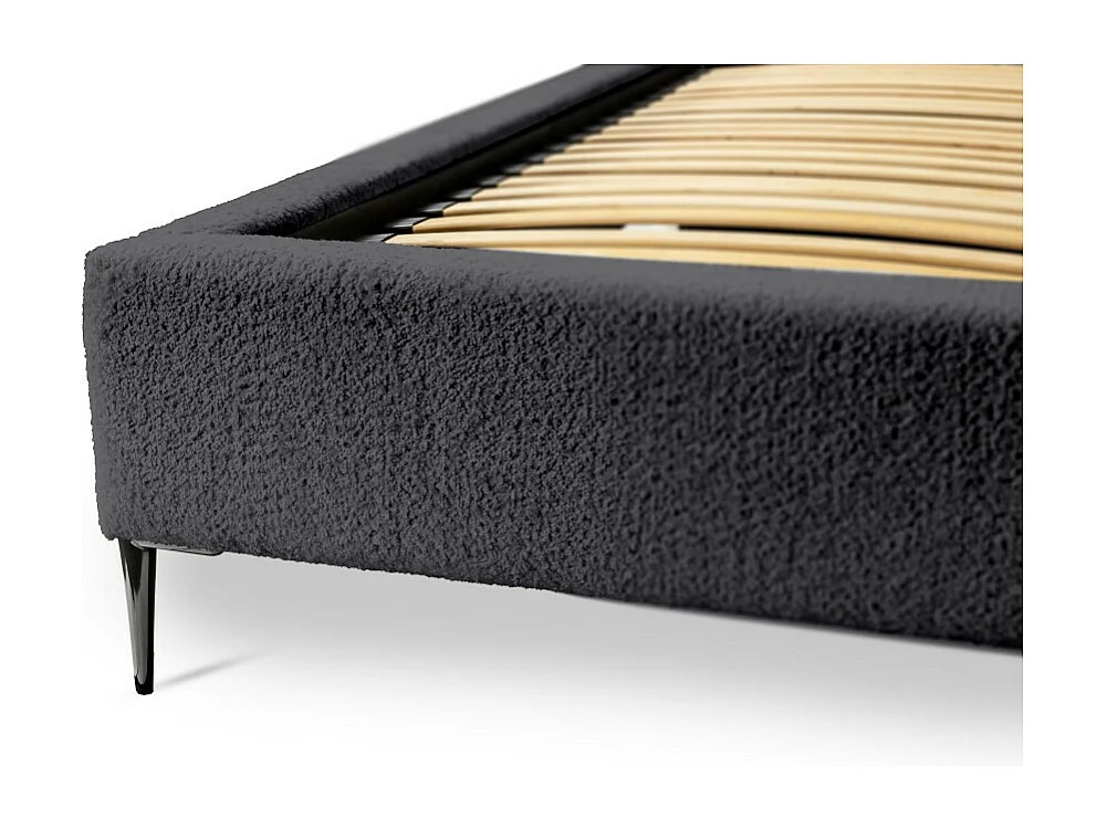 Cama MILLIO – Negra – 160x200 cm – Tejido de chenilla rizado – Somier incluido – Confort de hotel 5 estrellas