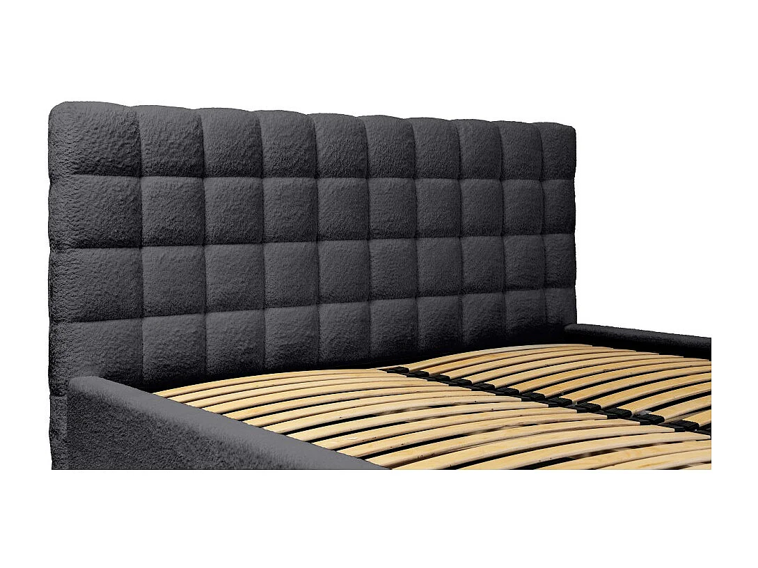 Cama MILLIO – Negra – 160x200 cm – Tejido de chenilla rizado – Somier incluido – Confort de hotel 5 estrellas