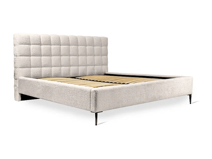 Cama MILLIO – Creme – 180x200 cm – Tecido chenille bouclé – Estrado incluído – Conforto de hotel 5 estrelas