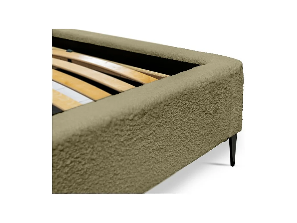 Cama MILLIO – Caqui – 160x200 cm – Tela de chenilla rizada – Somier incluido – Confort de hotel 5 estrellas