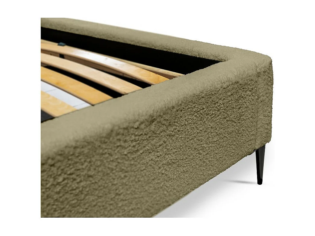 Cama MILLIO – Caqui – 160x200 cm – Tela de chenilla rizada – Somier incluido – Confort de hotel 5 estrellas