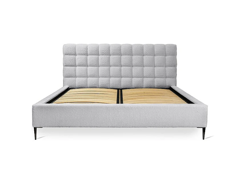Cama MILLIO – Blanca – 140x200 cm – Tela chenilla rizada – Somier incluido – Confort hotel 5 estrellas