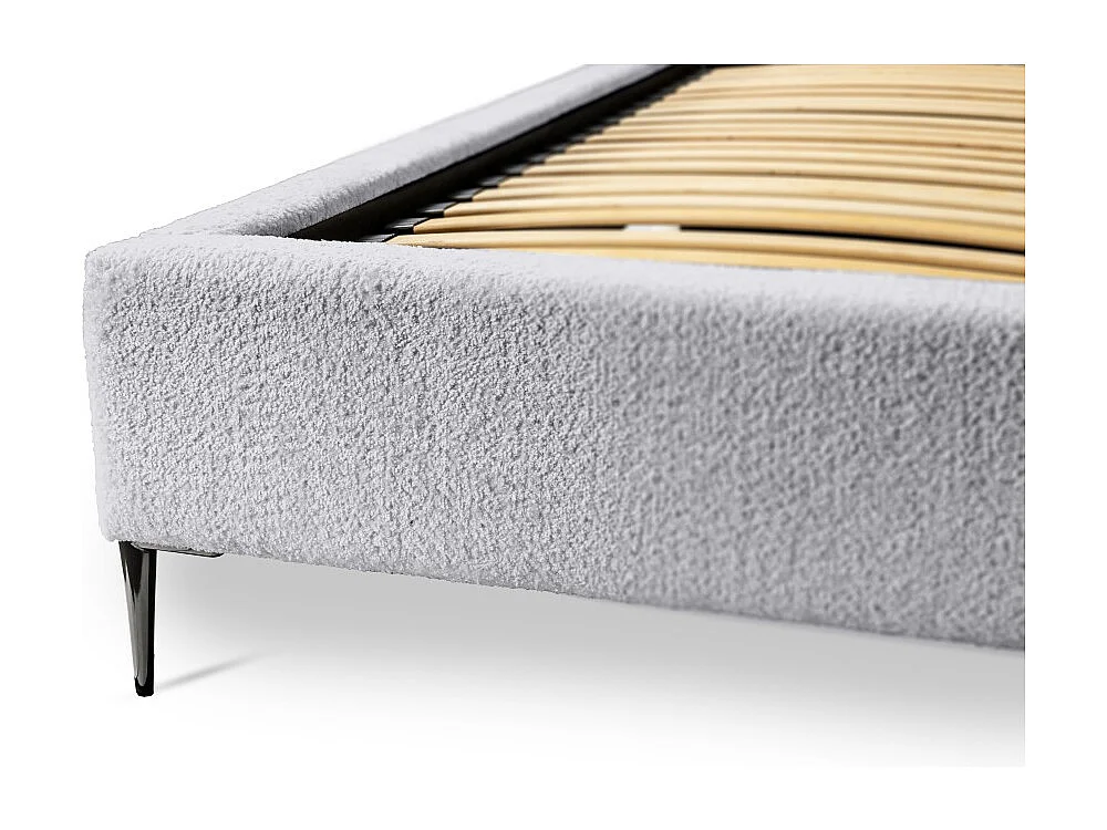 Cama MILLIO – Branca – 140x200 cm – Tecido chenille bouclé – Estrado incluído – Conforto de hotel 5 estrelas