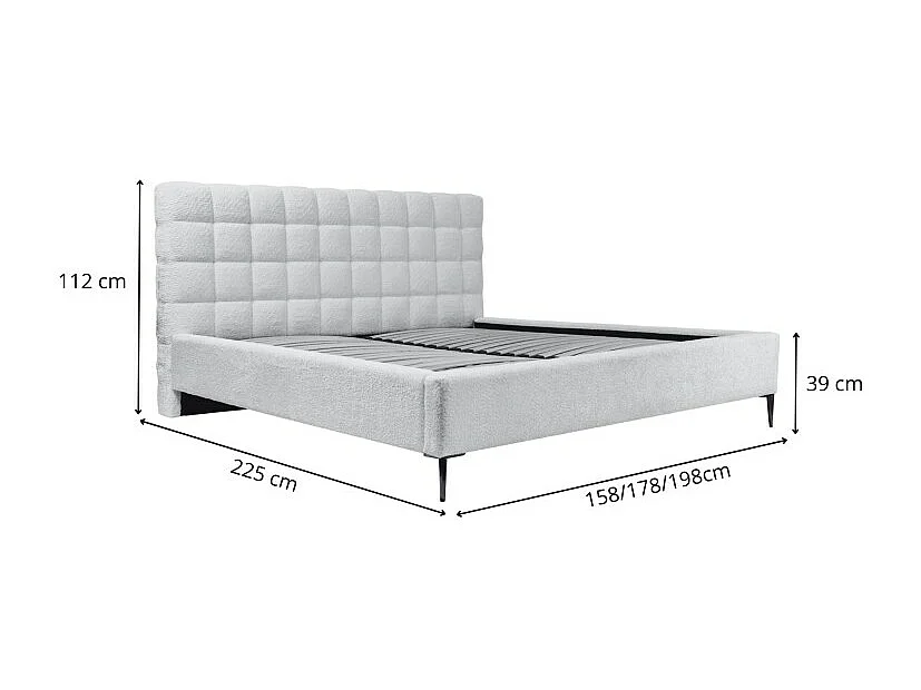 Cama MILLIO – Branca – 140x200 cm – Tecido chenille bouclé – Estrado incluído – Conforto de hotel 5 estrelas