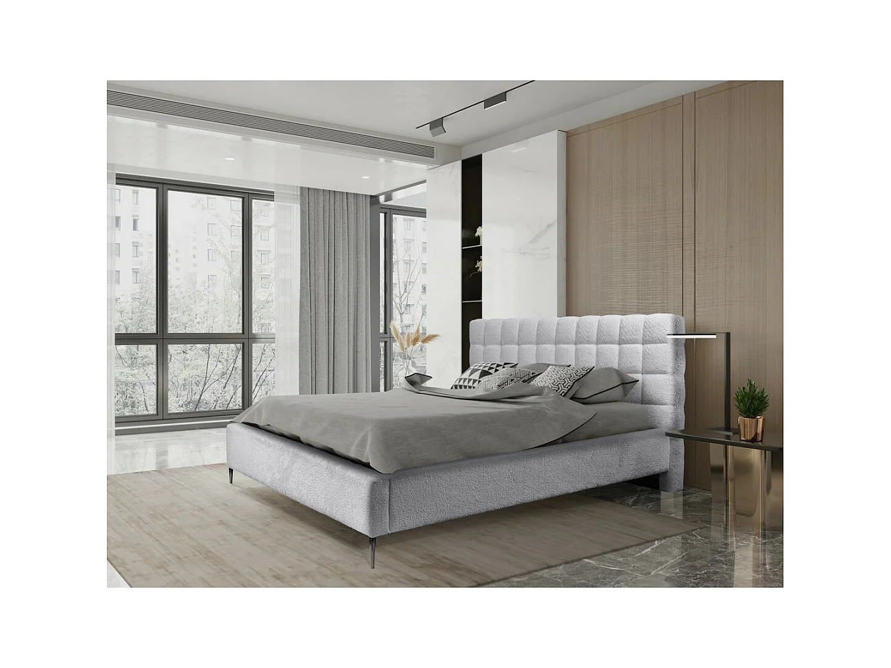 Cama MILLIO – Blanca – 160x200 cm – Tela de chenilla rizada – Somier incluido – Confort de hotel 5 estrellas