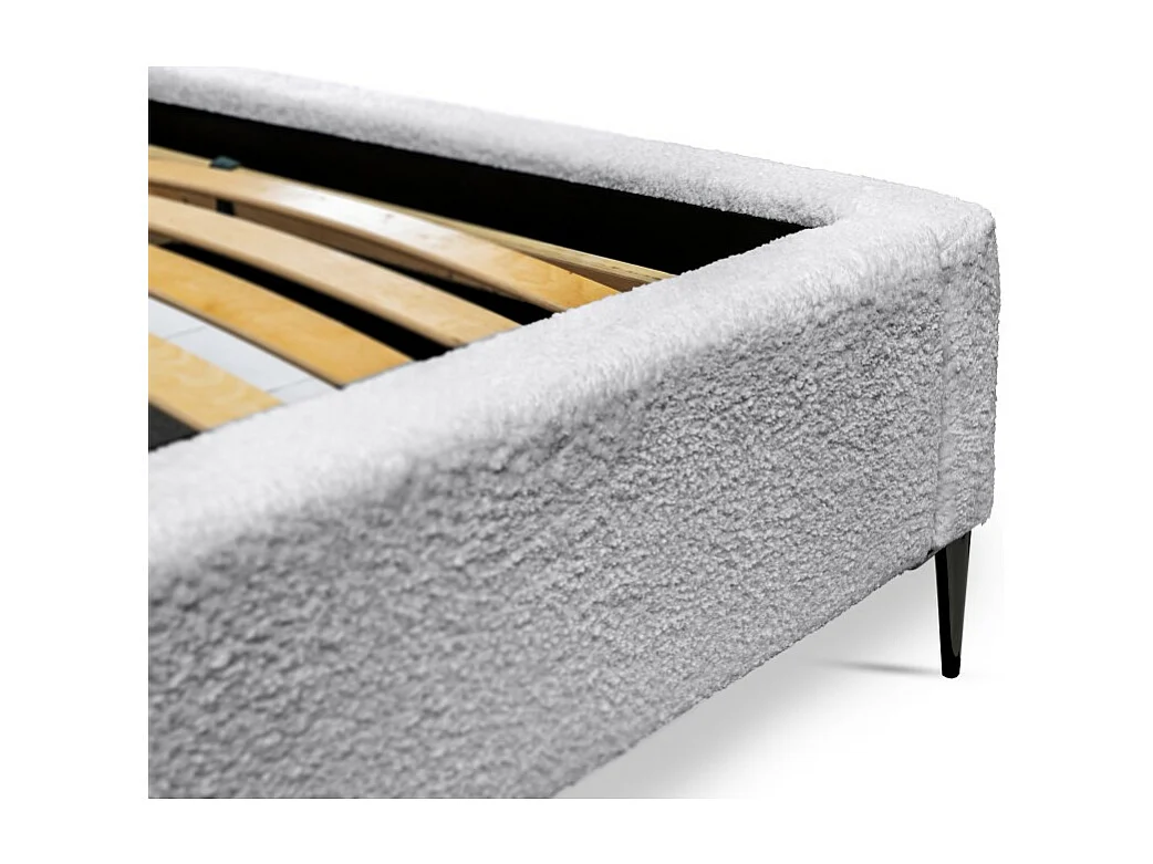 Cama MILLIO – Blanca – 160x200 cm – Tela de chenilla rizada – Somier incluido – Confort de hotel 5 estrellas