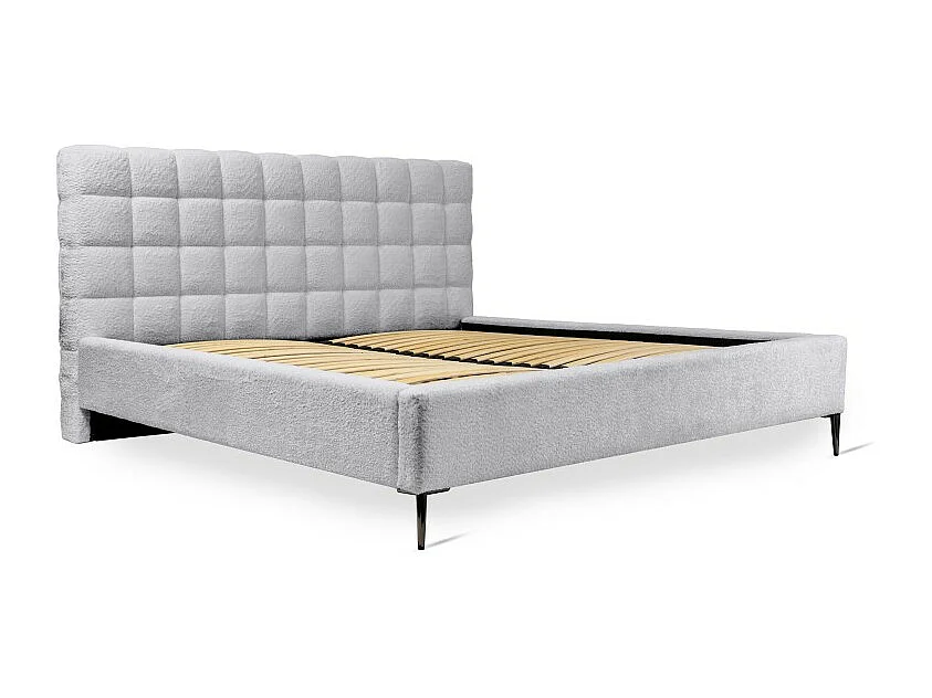 Cama MILLIO – Branca – 160x200 cm – Tecido chenille bouclé – Estrado incluído – Conforto de hotel 5 estrelas