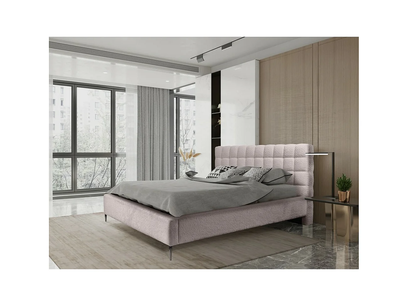 Cama MILLIO – Taupe – 180x200 cm – Tela de chenilla rizada – Somier incluido – Confort de hotel 5 estrellas