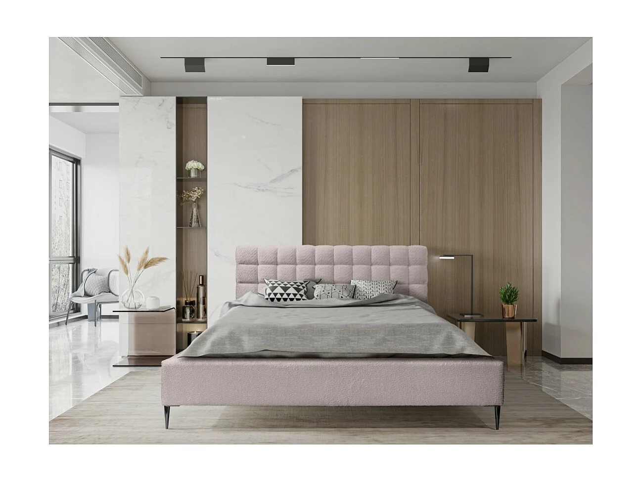 Cama MILLIO – Taupe – 180x200 cm – Tela de chenilla rizada – Somier incluido – Confort de hotel 5 estrellas