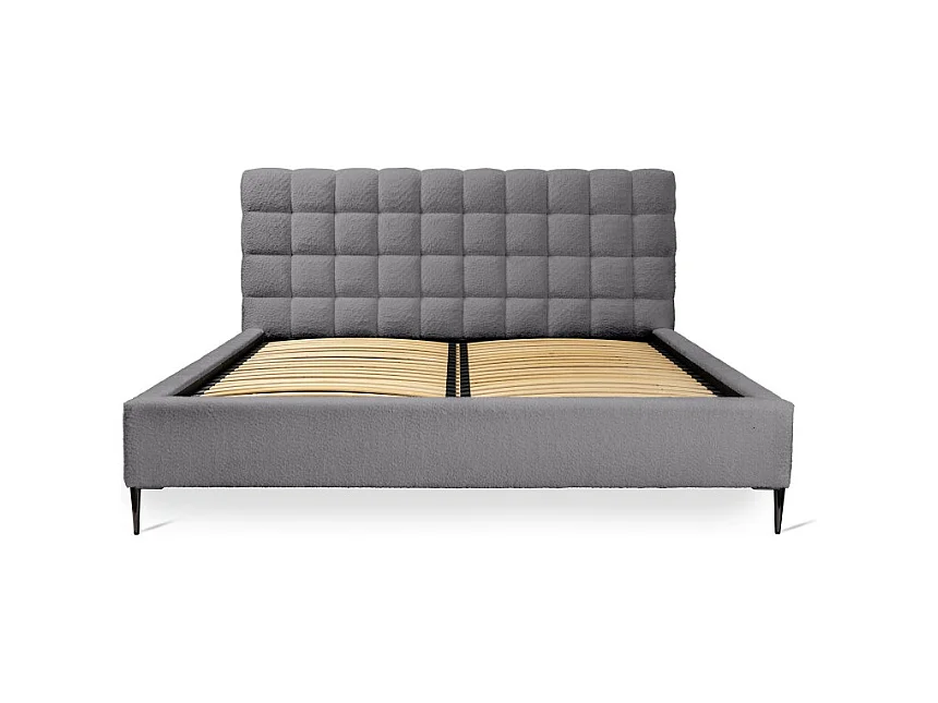 Cama MILLIO – Gris antracita – 160x200 cm – Tela de chenilla rizada – Somier incluido – Confort de hotel de 5 estrellas