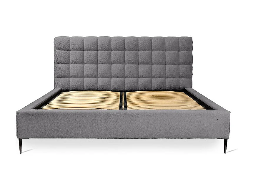 Cama MILLIO – Gris antracita – 160x200 cm – Tela de chenilla rizada – Somier incluido – Confort de hotel de 5 estrellas