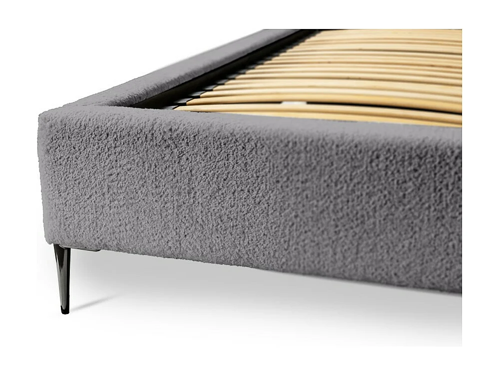 Cama MILLIO – Gris antracita – 160x200 cm – Tela de chenilla rizada – Somier incluido – Confort de hotel de 5 estrellas