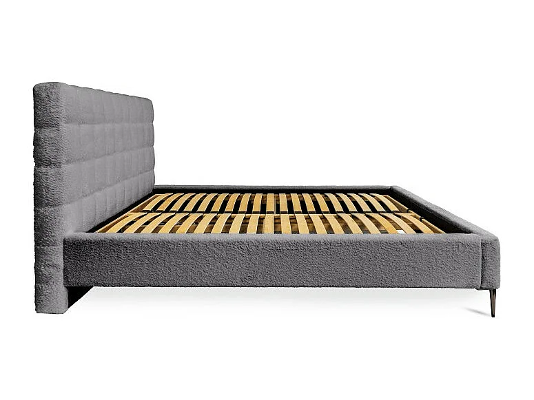 Cama MILLIO – Gris antracita – 160x200 cm – Tela de chenilla rizada – Somier incluido – Confort de hotel de 5 estrellas