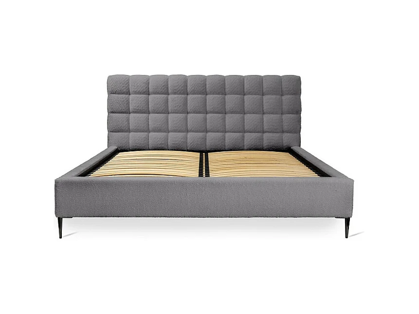 Cama MILLIO – Gris antracita – 140x200 cm – Tela de chenilla rizada – Somier incluido – Confort de hotel 5 estrellas