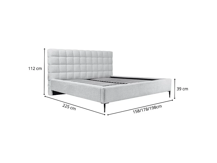 Cama MILLIO – Gris antracita – 140x200 cm – Tela de chenilla rizada – Somier incluido – Confort de hotel 5 estrellas