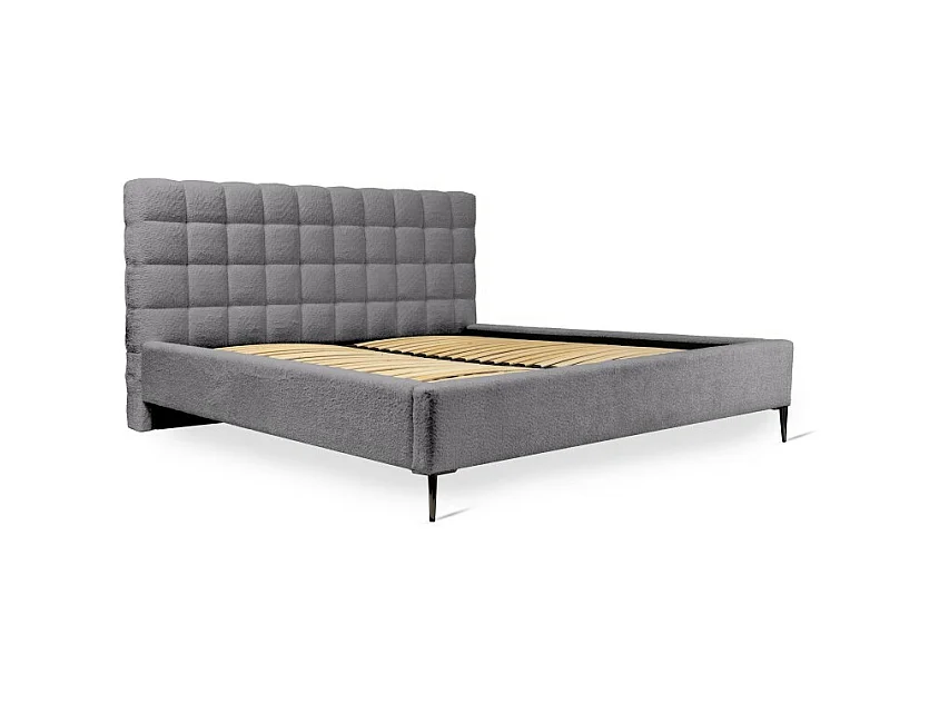 Cama MILLIO – Gris antracita – 140x200 cm – Tela de chenilla rizada – Somier incluido – Confort de hotel 5 estrellas