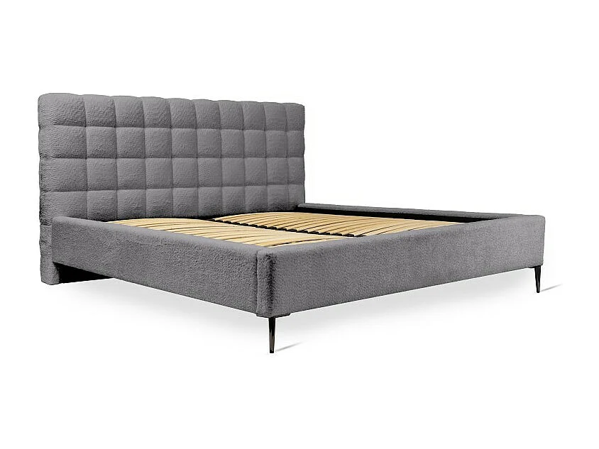 Cama MILLIO – Gris antracita – 140x200 cm – Tela de chenilla rizada – Somier incluido – Confort de hotel 5 estrellas