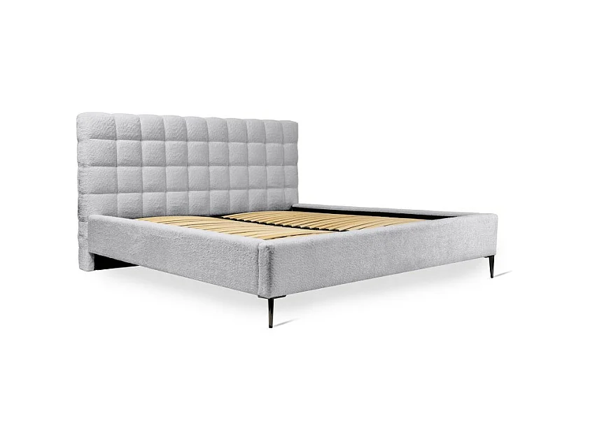Cama MILLIO – Branca – 180x200 cm – Tecido chenille bouclé – Estrado incluído – Conforto de hotel 5 estrelas