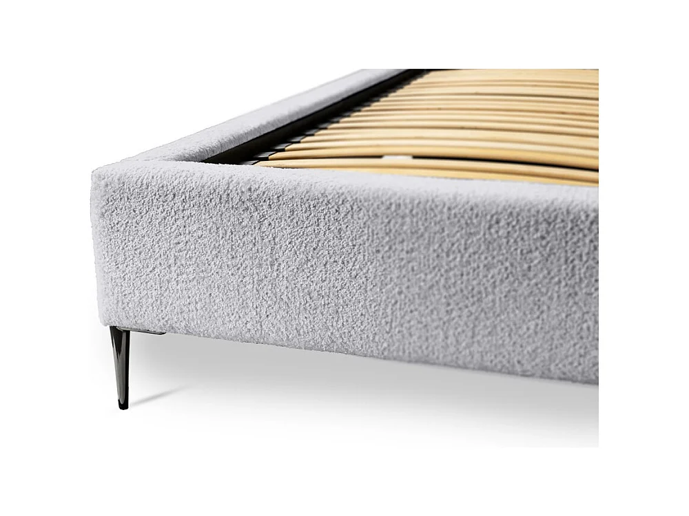 Cama MILLIO – Branca – 180x200 cm – Tecido chenille bouclé – Estrado incluído – Conforto de hotel 5 estrelas