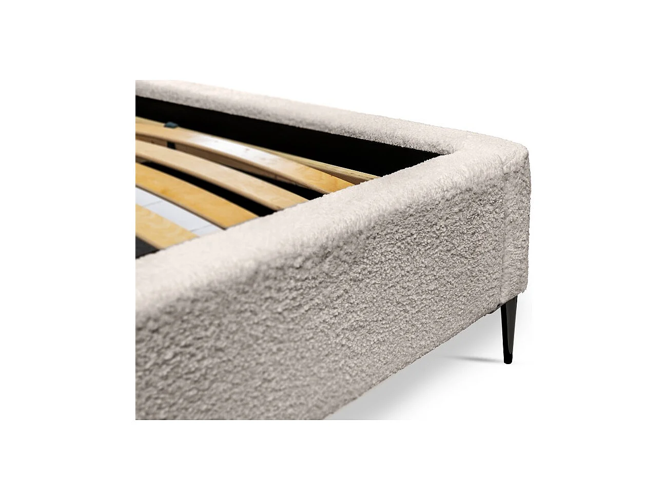 Cama MILLIO – Crema – 140x200 cm – Tela de chenilla rizada – Somier incluido – Confort de hotel 5 estrellas