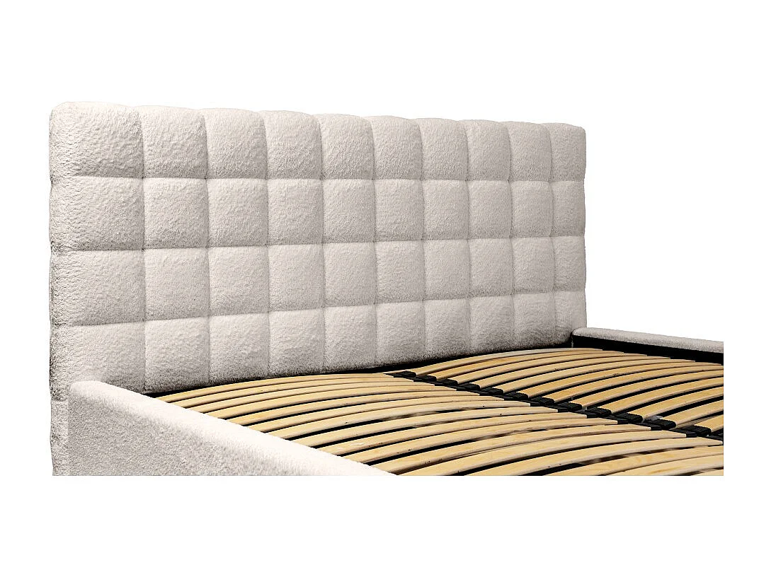 Cama MILLIO – Crema – 140x200 cm – Tela de chenilla rizada – Somier incluido – Confort de hotel 5 estrellas