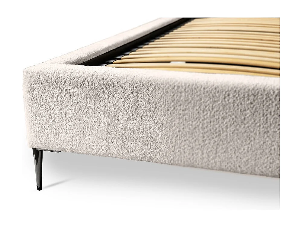 Cama MILLIO – Creme – 140x200 cm – Tecido chenille bouclê – Estrado incluído – Conforto de hotel 5 estrelas