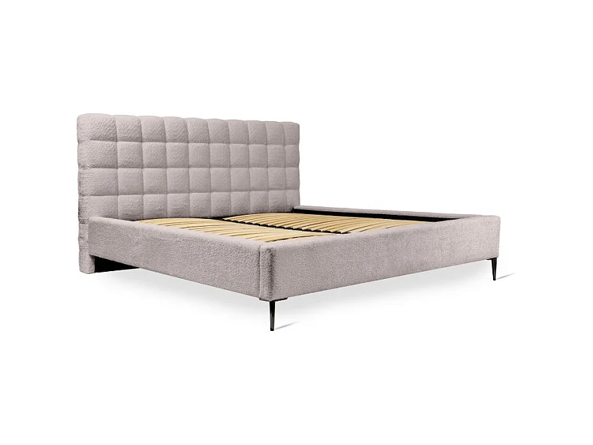 Cama MILLIO – Color topo – 160x200 cm – Tela chenilla buclé – Somier incluido – Confort de hotel de 5 estrellas