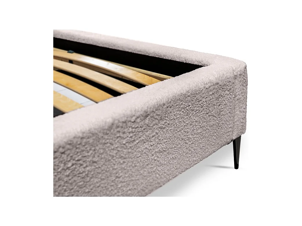 Cama MILLIO – Color topo – 160x200 cm – Tela chenilla buclé – Somier incluido – Confort de hotel de 5 estrellas