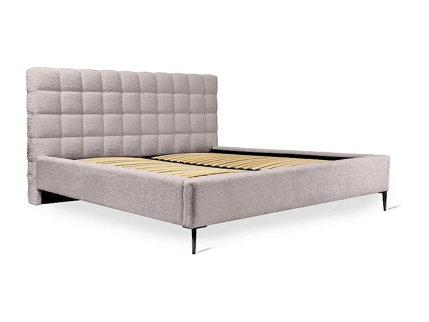 Cama MILLIO – Color topo – 160x200 cm – Tela chenilla buclé – Somier incluido – Confort de hotel de 5 estrellas