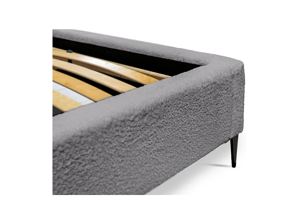 Cama MILLIO – Gris antracita – 180x200 cm – Tela chenilla rizada – Somier incluido – Confort de hotel de 5 estrellas