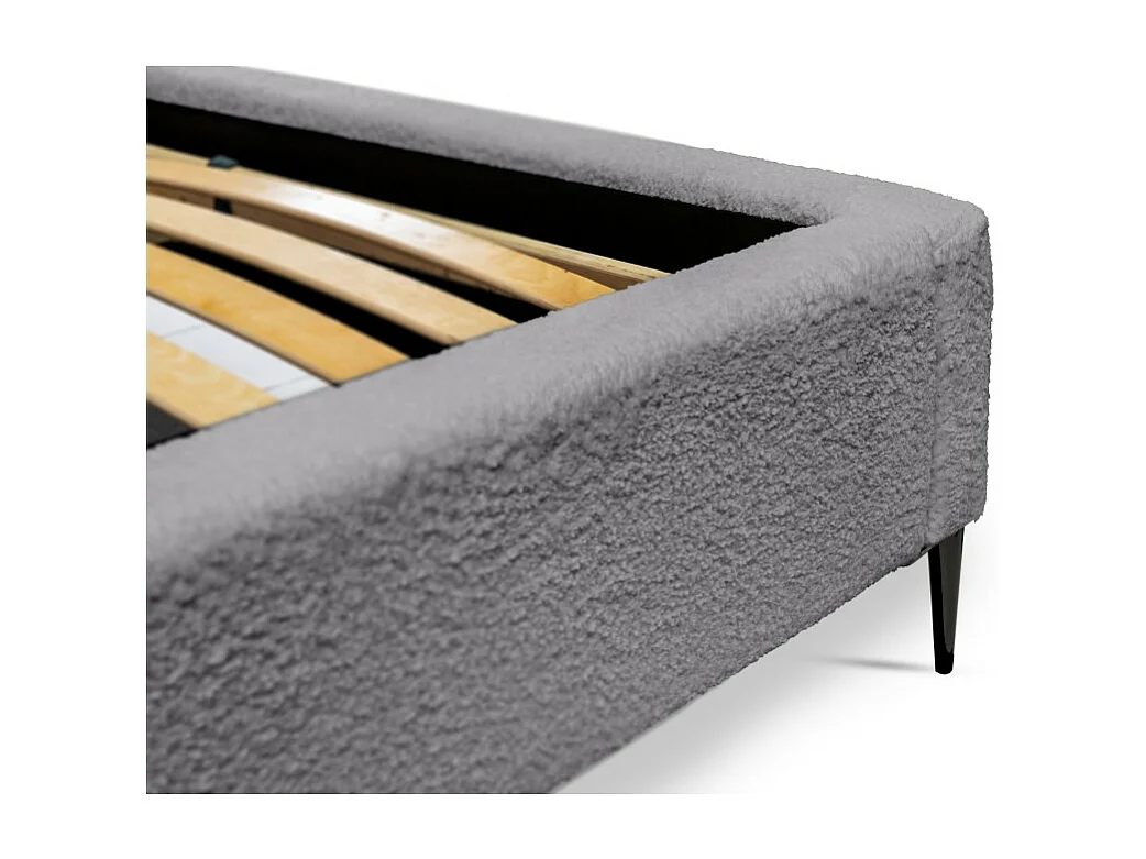 Cama MILLIO – Gris antracita – 180x200 cm – Tela chenilla rizada – Somier incluido – Confort de hotel de 5 estrellas