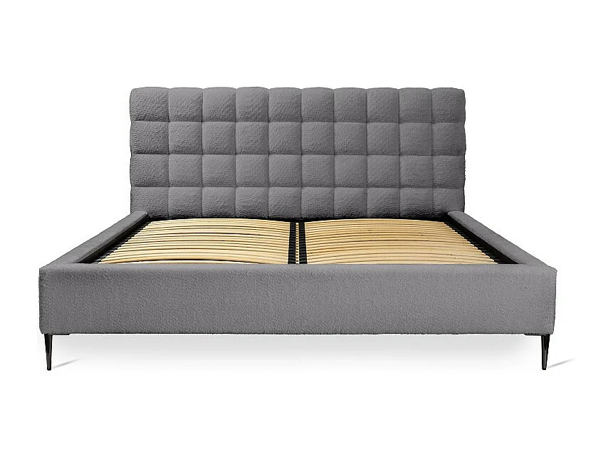 Cama MILLIO – Gris antracita – 180x200 cm – Tela chenilla rizada – Somier incluido – Confort de hotel de 5 estrellas