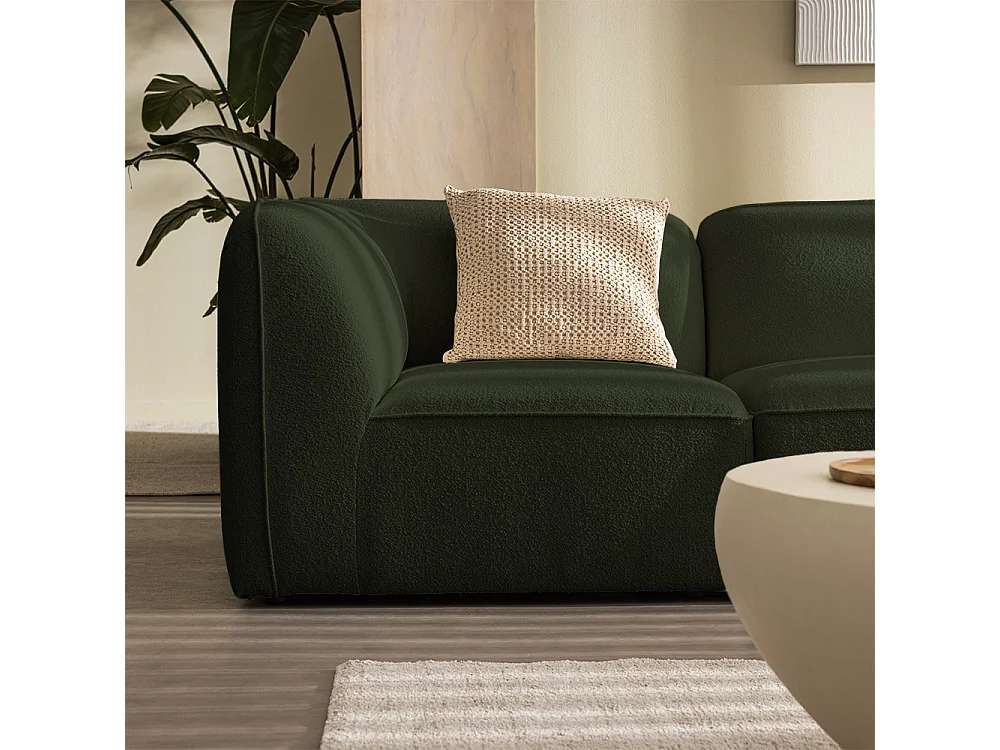 Noor - Chauffeuse pour canapé modulable en tissu bouclette - Vert kaki